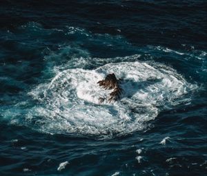 Preview wallpaper ocean, rock, waves, water, aerial view