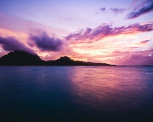 Preview wallpaper ocean, rocks, clouds, bora bora, french polynesia