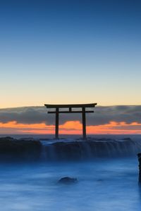 Preview wallpaper ocean, rocks, fog, stones, dawn, landscape