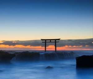 Preview wallpaper ocean, rocks, fog, stones, dawn, landscape