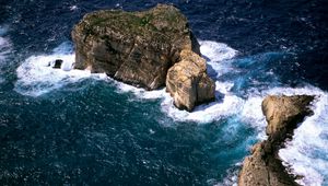 Preview wallpaper ocean, rocks, island, foam, from above