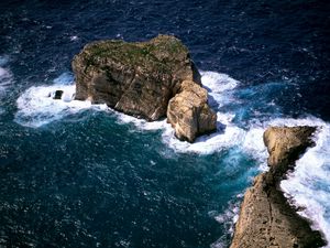 Preview wallpaper ocean, rocks, island, foam, from above