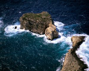 Preview wallpaper ocean, rocks, island, foam, from above