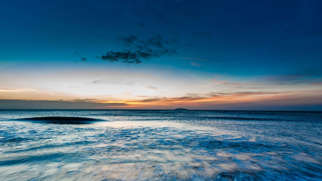 Wallpaper ocean, sea, horizon, sunset, shore, surf, sky