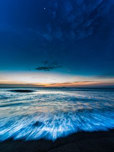 Preview wallpaper ocean, sea, horizon, sunset, shore, surf, sky