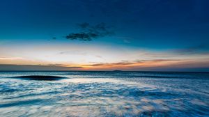 Preview wallpaper ocean, sea, horizon, sunset, shore, surf, sky