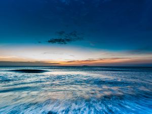 Preview wallpaper ocean, sea, horizon, sunset, shore, surf, sky