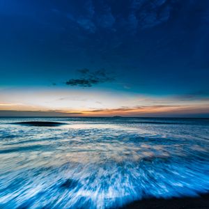 Preview wallpaper ocean, sea, horizon, sunset, shore, surf, sky