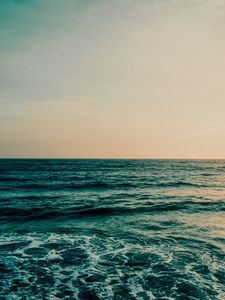 Preview wallpaper ocean, sea, horizon, water, foam, waves, sunset