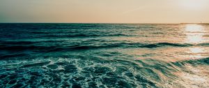 Preview wallpaper ocean, sea, horizon, water, foam, waves, sunset