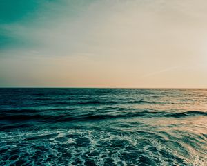 Preview wallpaper ocean, sea, horizon, water, foam, waves, sunset