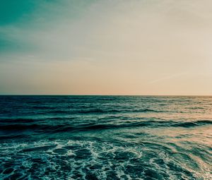 Preview wallpaper ocean, sea, horizon, water, foam, waves, sunset