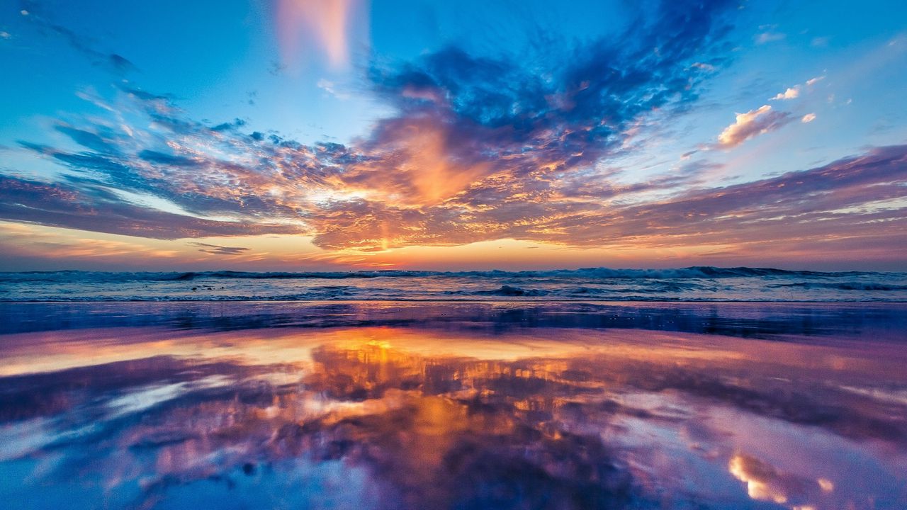 Wallpaper ocean, sea, sky, sunset, beach