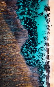 Preview wallpaper ocean, shore, aerial view, sand, water, texture