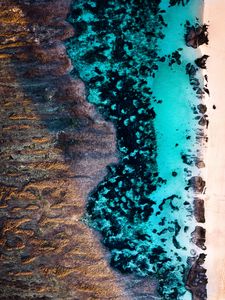 Preview wallpaper ocean, shore, aerial view, sand, water, texture