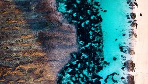 Preview wallpaper ocean, shore, aerial view, sand, water, texture