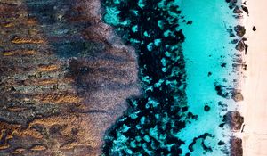 Preview wallpaper ocean, shore, aerial view, sand, water, texture