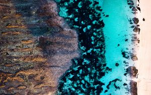 Preview wallpaper ocean, shore, aerial view, sand, water, texture