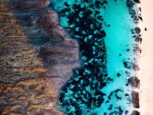Preview wallpaper ocean, shore, aerial view, sand, water, texture