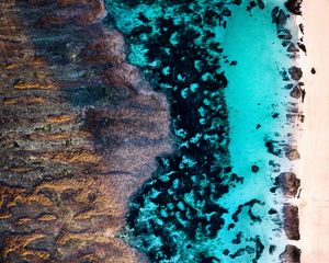 Preview wallpaper ocean, shore, aerial view, sand, water, texture