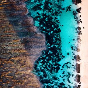 Preview wallpaper ocean, shore, aerial view, sand, water, texture