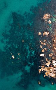 Preview wallpaper ocean, stones, aerial view, water, ripples, bottom