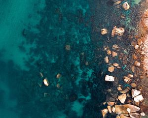 Preview wallpaper ocean, stones, aerial view, water, ripples, bottom