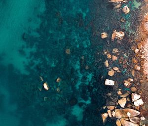 Preview wallpaper ocean, stones, aerial view, water, ripples, bottom