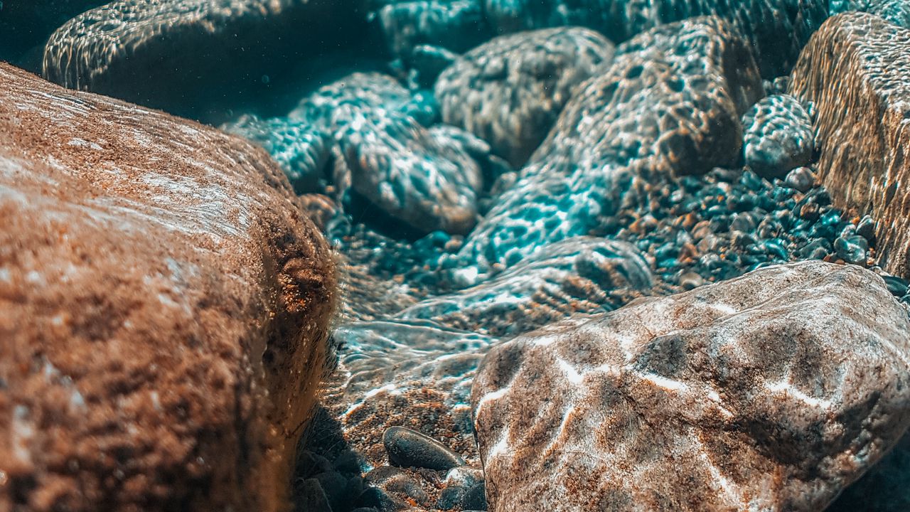 Wallpaper ocean, stones, underwater world, under water