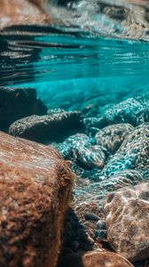 Preview wallpaper ocean, stones, underwater world, under water