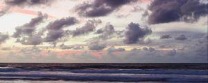 Preview wallpaper ocean, sunset, coast, clouds, shore, beautiful landscape