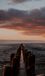 Preview wallpaper ocean, sunset, horizon, pier
