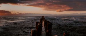 Preview wallpaper ocean, sunset, horizon, pier
