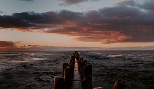 Preview wallpaper ocean, sunset, horizon, pier