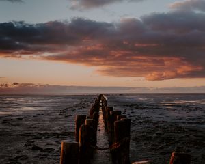 Preview wallpaper ocean, sunset, horizon, pier