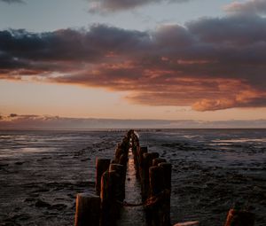 Preview wallpaper ocean, sunset, horizon, pier