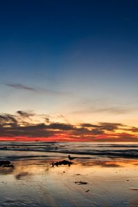 Preview wallpaper ocean, sunset, horizon, sand, silhouettes, california