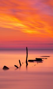 Preview wallpaper ocean, sunset, sticks, horizon