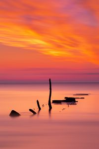 Preview wallpaper ocean, sunset, sticks, horizon