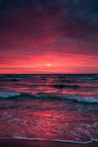 Preview wallpaper ocean, sunset, surf, horizon, sea, sky, foam