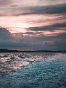 Preview wallpaper ocean, sunset, surf, waves, foam, horizon, indonesia