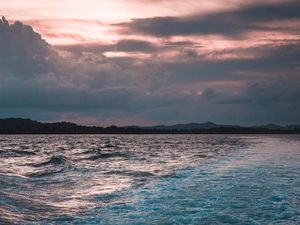 Preview wallpaper ocean, sunset, surf, waves, foam, horizon, indonesia