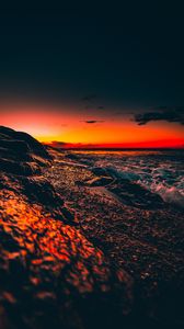 Preview wallpaper ocean, sunset, surf, wave, sky, night