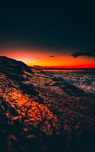 Preview wallpaper ocean, sunset, surf, wave, sky, night