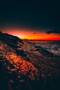 Preview wallpaper ocean, sunset, surf, wave, sky, night