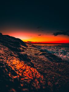 Preview wallpaper ocean, sunset, surf, wave, sky, night