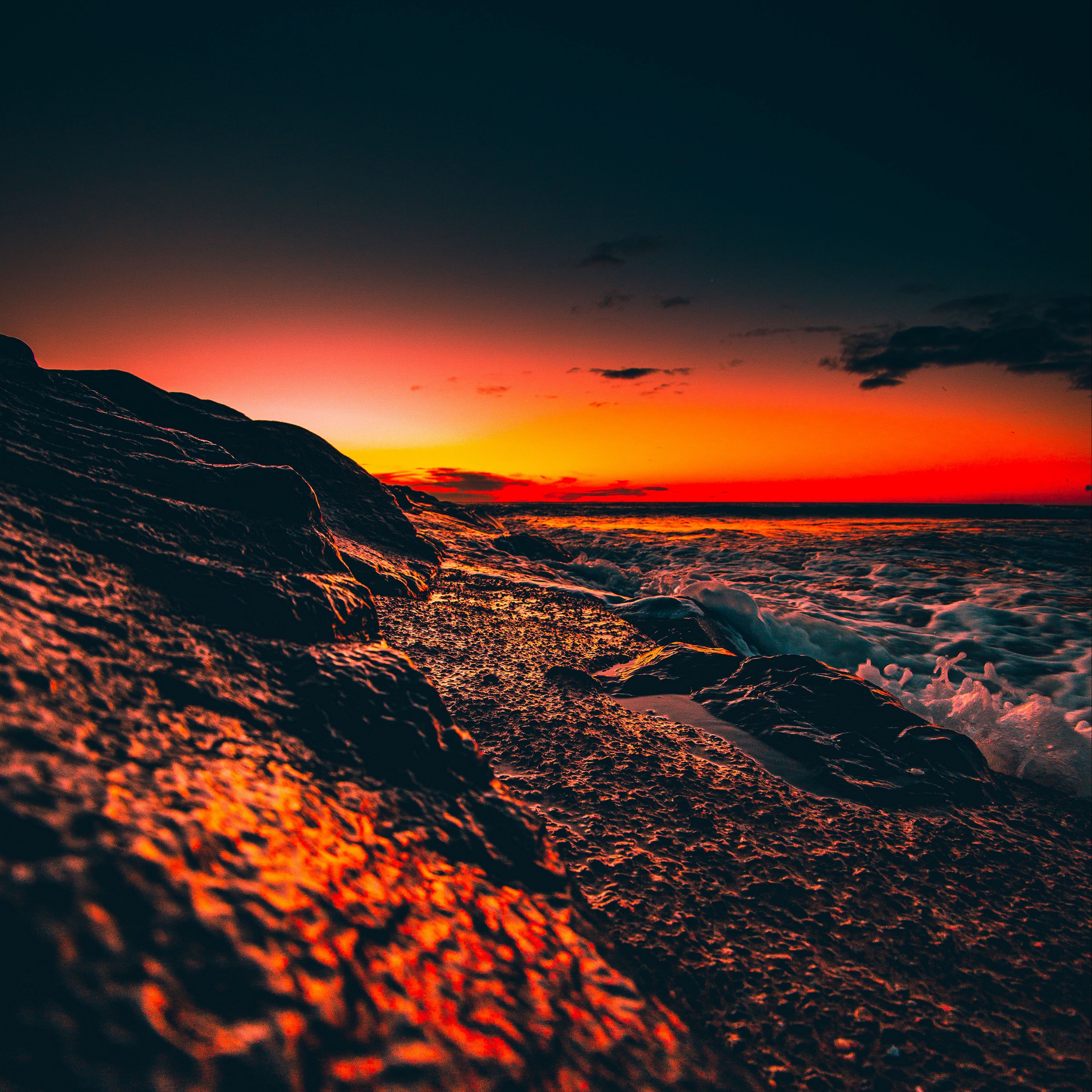 Download Wallpaper 2780x2780 Ocean Sunset Surf Wave Sky Night Ipad