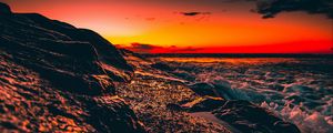 Preview wallpaper ocean, sunset, surf, wave, sky, night