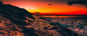 Preview wallpaper ocean, sunset, surf, wave, sky, night