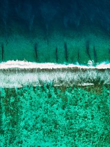 Preview wallpaper ocean, surf, aerial view, shore, wave, foam